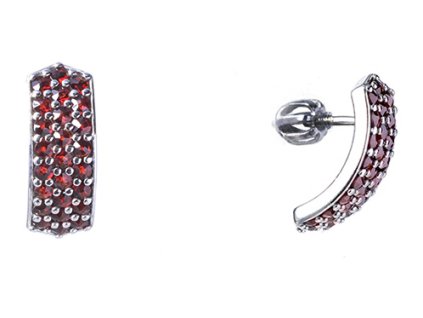 Silver earrings with czech garnet, rhodium plated - line                                            
