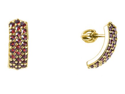 Silver earrings with czech garnet, gold plated - line                                               