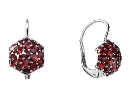 Silver earrings with czech garnet, rhodium plated - raspberry                                       