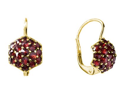 Silver earrings with czech garnet, gold plated - raspberry                                          