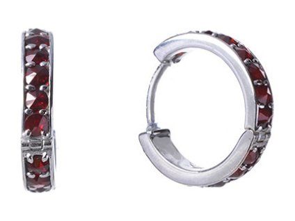 Silver earrings with czech garnet, rhodium plated - circle                                          