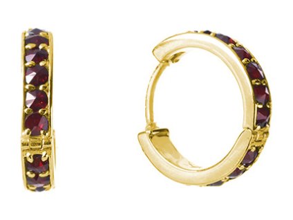 Silver earrings with czech garnet, gold plated - circle                                             