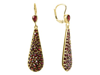 Silver earrings with czech garnet, gold plated - drop                                               