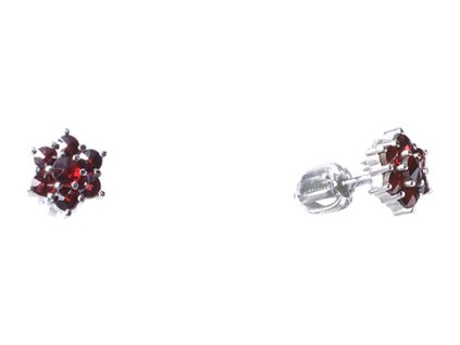 Silver earrings with czech garnet, rhodium plated - flower                                          