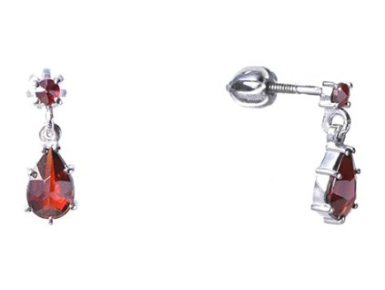 Silver earrings with czech garnet, rhodium plated - drop                                            