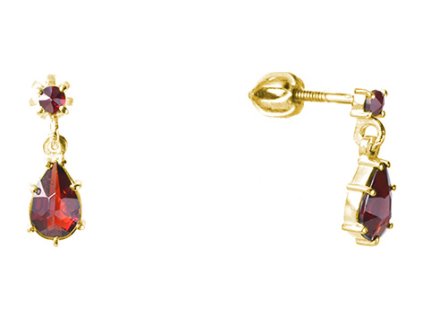 Silver earrings with czech garnet, gold plated - drop                                               