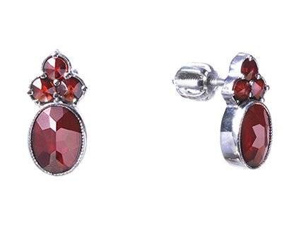 Silver earrings with czech garnet, rhodium plated - oval                                            