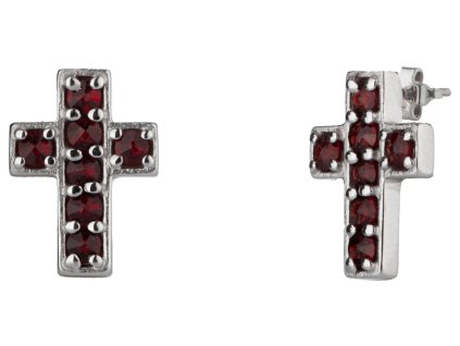Silver earrings with czech garnet, rhodium plated - cross                                           