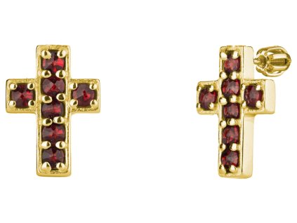 Silver earrings with czech garnet, gold plated - cross                                              