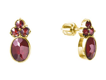Silver earrings with czech garnet, gold plated - oval                                               