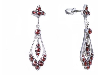 Silver earrings with czech garnet, rhodium plated - drop                                            