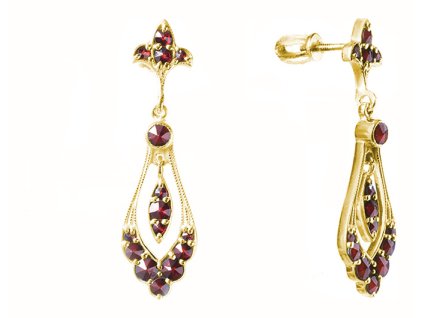 Silver earrings with czech garnet, gold plated - drop                                               