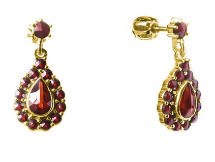 Silver earrings with czech garnet, gold plated - drop                                               