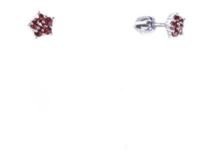 Silver earrings with czech garnet, rhodium plated - flower                                          