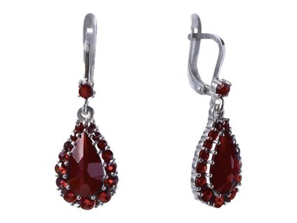 Silver earrings with czech garnet, rhodium plated - drop                                            