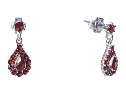 Silver earrings with czech garnet, rhodium plated - drop                                            