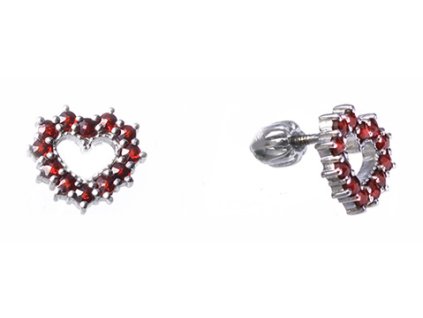 Silver earrings with czech garnet, rhodium plated - heart                                           