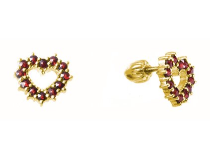 Silver earrings with czech garnet, gold plated - heart                                              