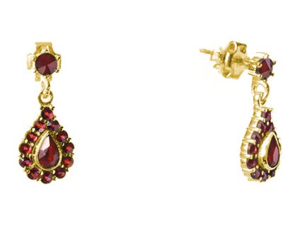 Silver earrings with czech garnet, gold plated - drop                                               