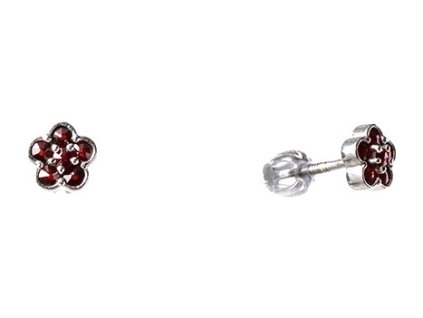 Silver earrings with czech garnet, rhodium plated - flower                                          