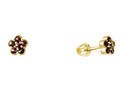 Silver earrings with czech garnet, gold plated - flower                                             