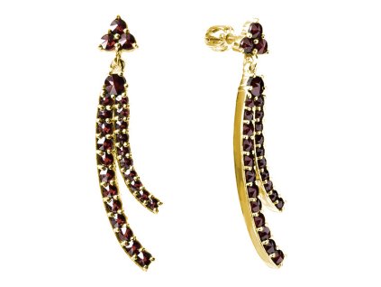 Silver earrings with czech garnet, gold plated - line                                               