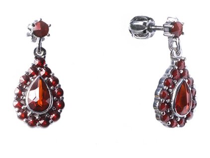 Silver earrings with czech garnet, rhodium plated - drop                                            