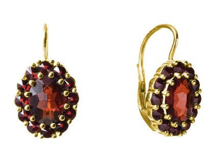 Silver earrings with czech garnet, gold plated - oval                                               