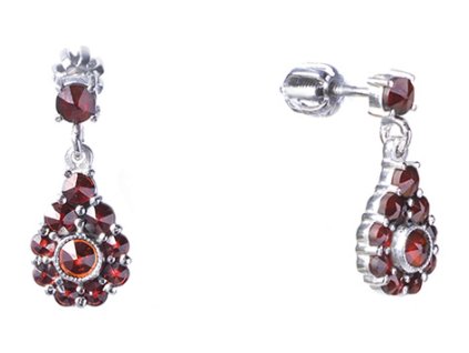 Silver earrings with czech garnet, rhodium plated - drop                                            