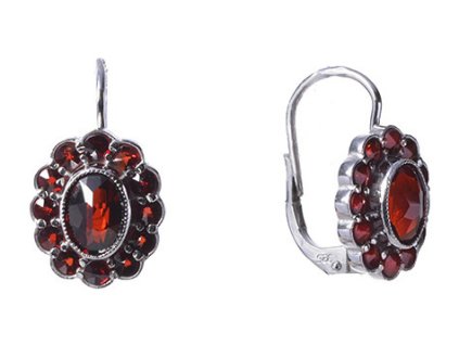 Silver earrings with czech garnet, rhodium plated - oval                                            