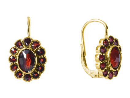 Silver earrings with czech garnet, gold plated - oval                                               