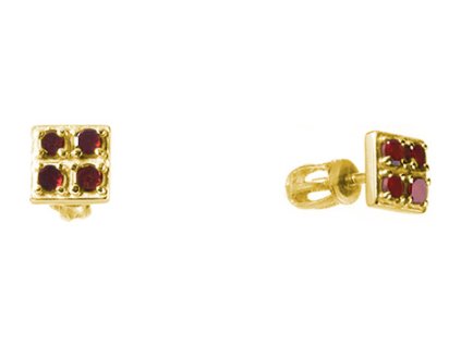 Silver earrings with czech garnet, gold plated - square                                             