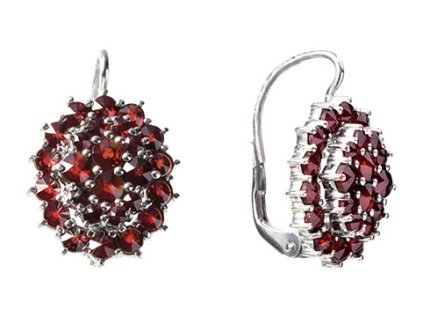 Silver earrings with czech garnet, rhodium plated - oval                                            