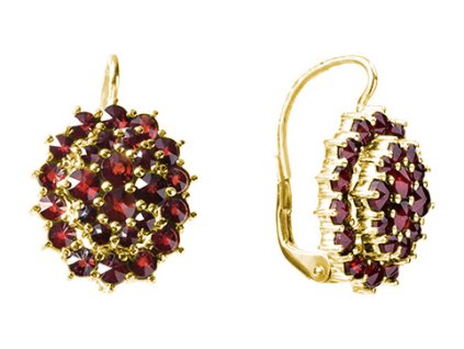 Silver earrings with czech garnet, gold plated - oval                                               