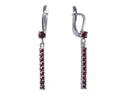 Silver earrings with czech garnet, rhodium plated - line                                            