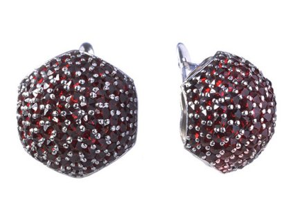 Silver earrings with czech garnet, rhodium plated - raspberry                                       
