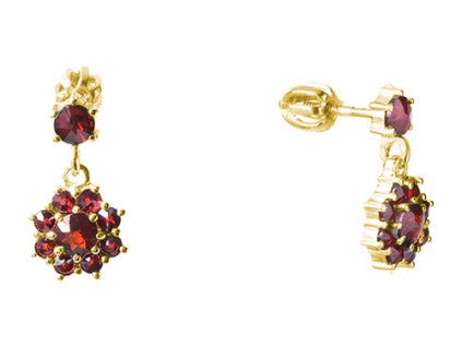 Silver earrings with czech garnet, gold plated - flower                                             