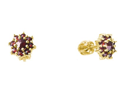Silver earrings with czech garnet, gold plated - flower                                             