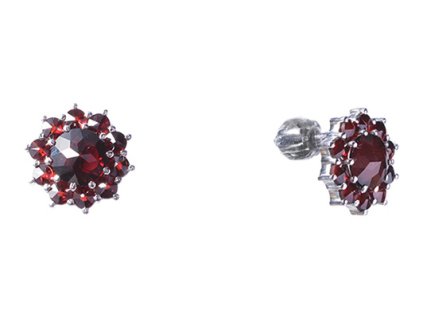 Silver earrings with czech garnet, rhodium plated - flower                                          