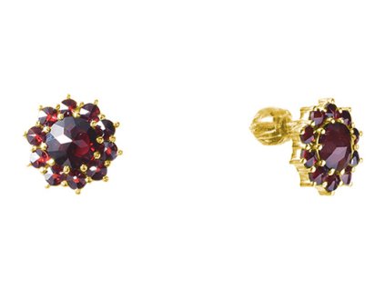Silver earrings with czech garnet, gold plated - flower                                             