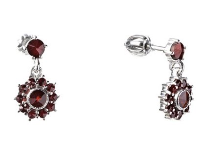 Silver earrings with czech garnet, rhodium plated - flower                                          