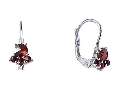Silver earrings with czech garnet, rhodium plated                                                   