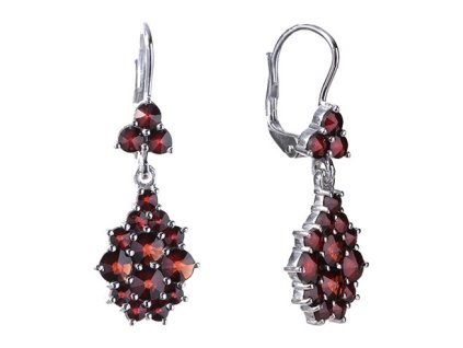 Silver earrings with czech garnet, rhodium plated - drop                                            