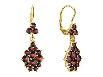 Silver earrings with czech garnet, gold plated - drop                                               