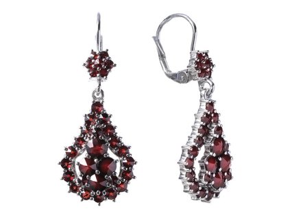 Silver earrings with czech garnet, rhodium plated - drop                                            