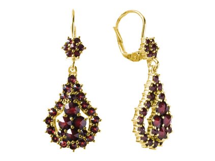 Silver earrings with czech garnet, gold plated - drop                                               
