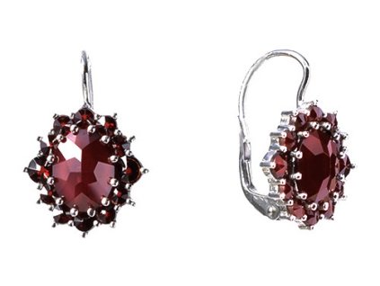 Silver earrings with czech garnet, rhodium plated - oval                                            