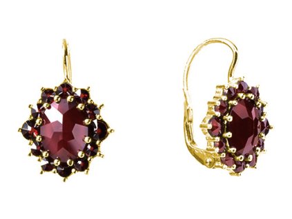 Silver earrings with czech garnet, gold plated - oval                                               