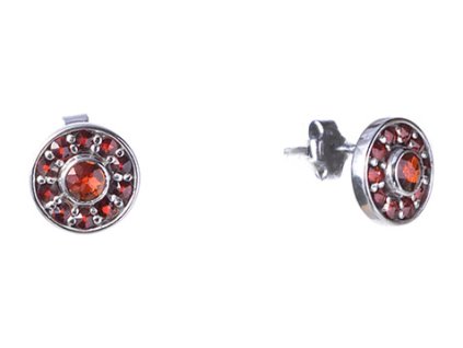 Silver earrings with czech garnet, rhodium plated - circle                                          