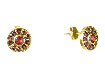 Silver earrings with czech garnet, gold plated - circle                                             